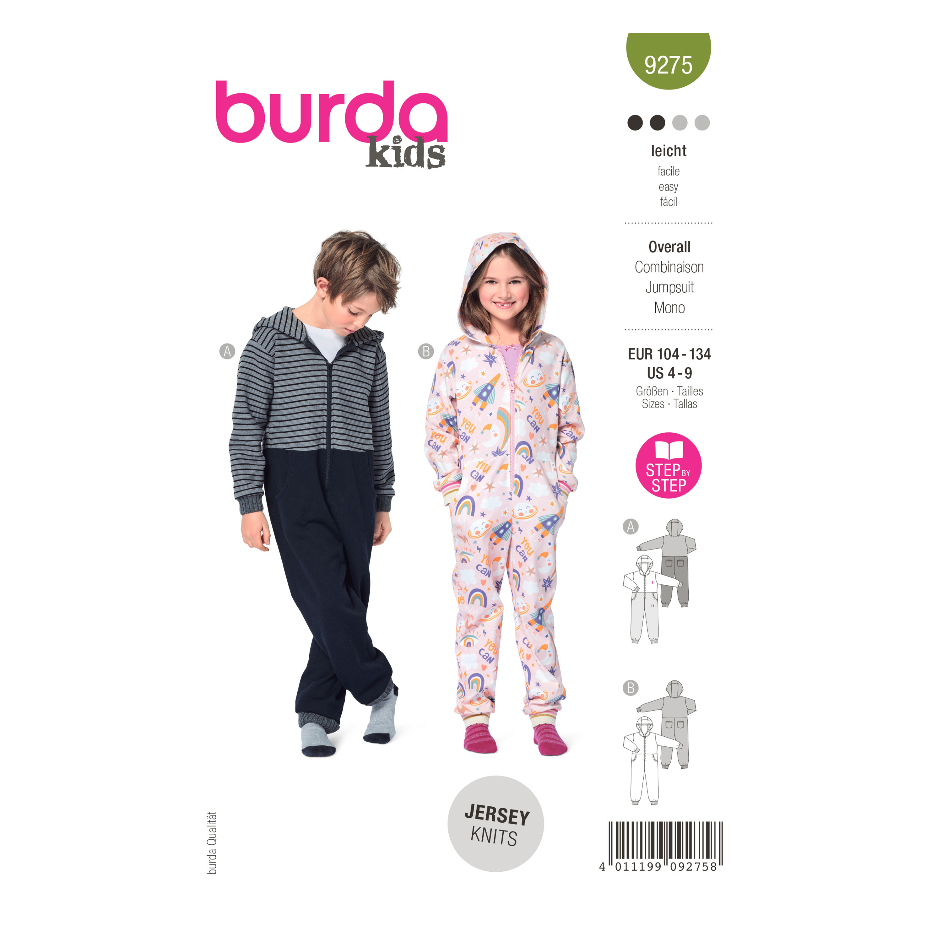 Burda 9275 Children's Hooded Jumpsuit and Onesie