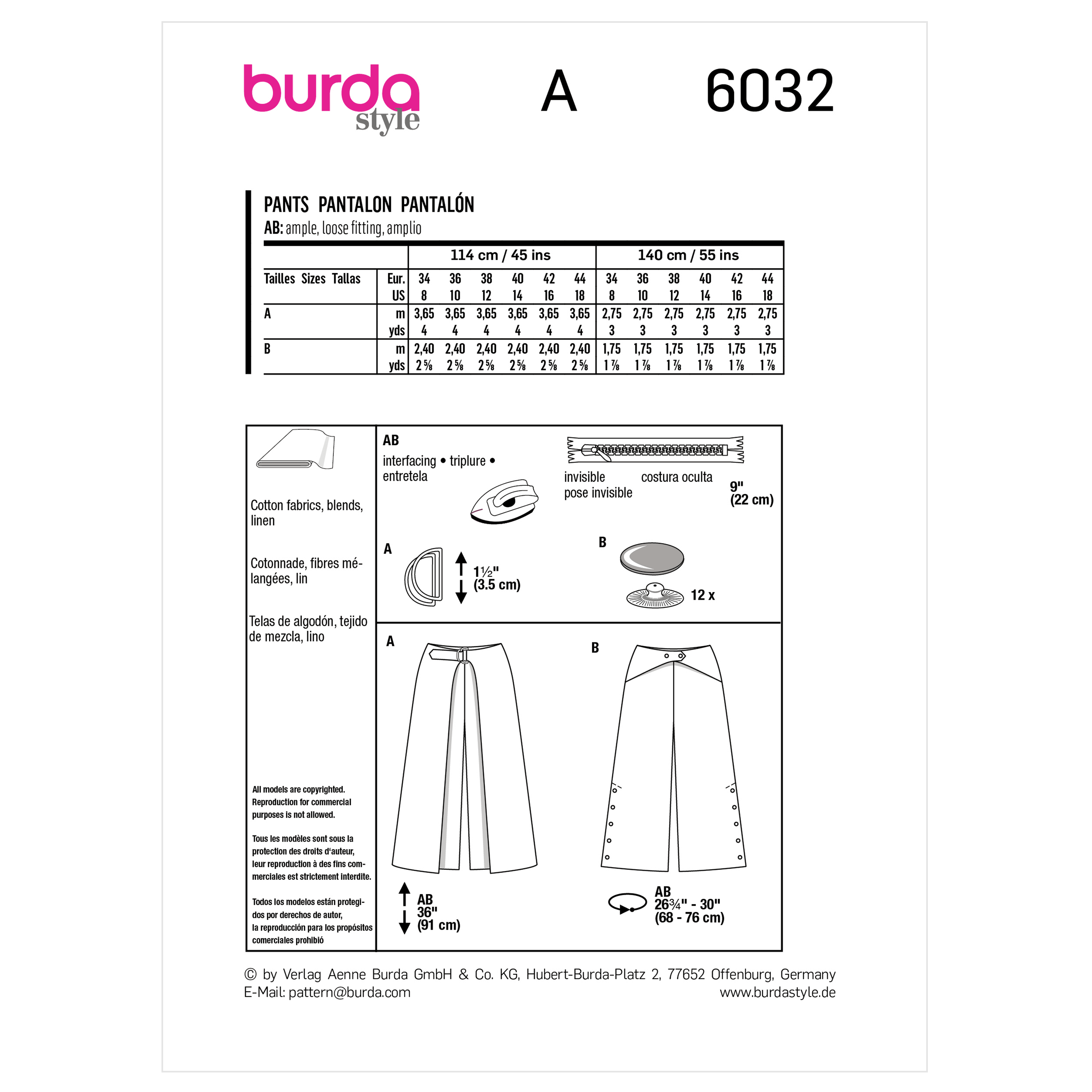 Burda 8283 Sewing Pattern for Womens Pants Sizes 10-12-14-18-20-22