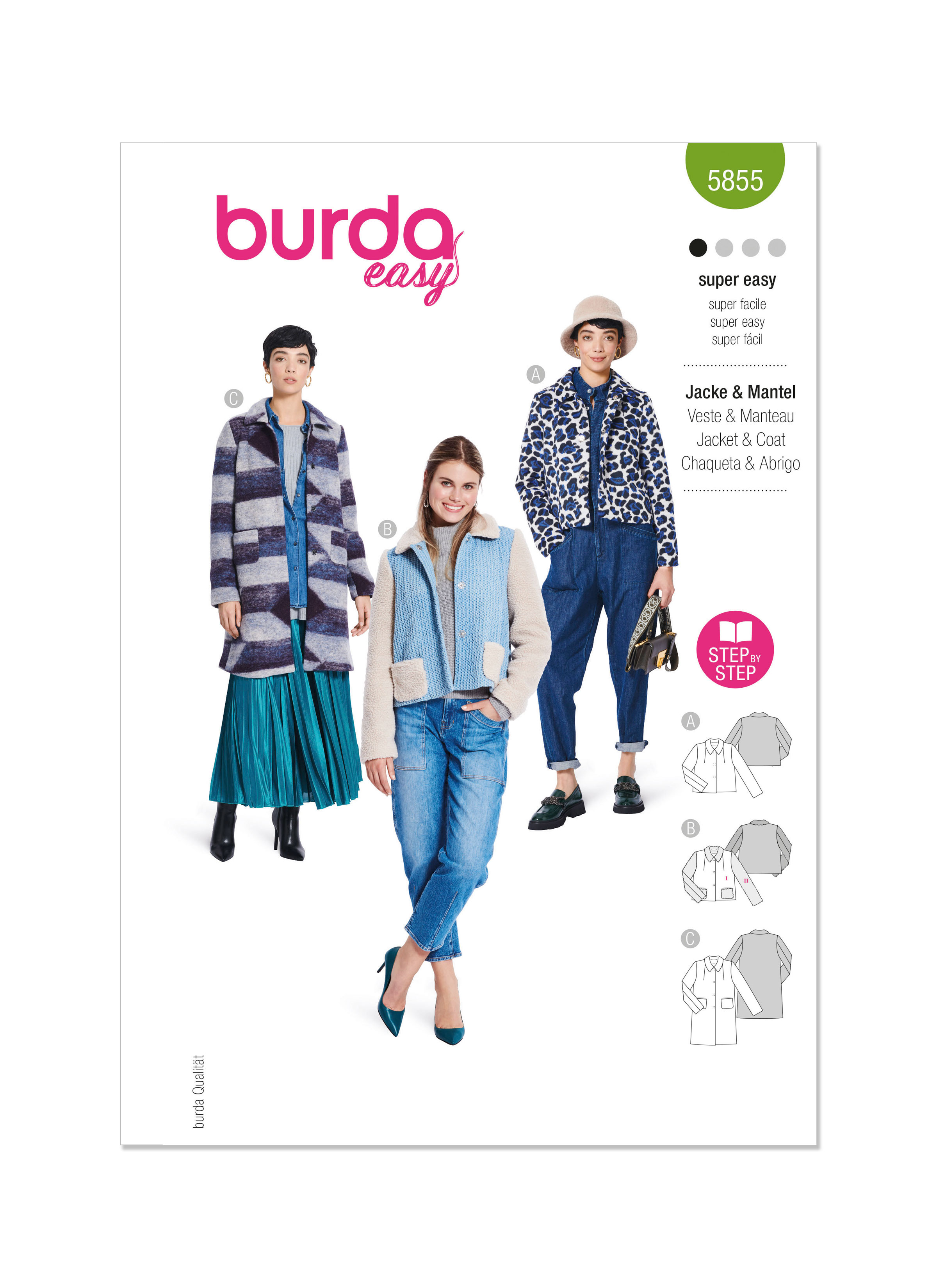 BUR6244, Burda Style Sewing Pattern Misses' Kimono-Style Coat or Jacket