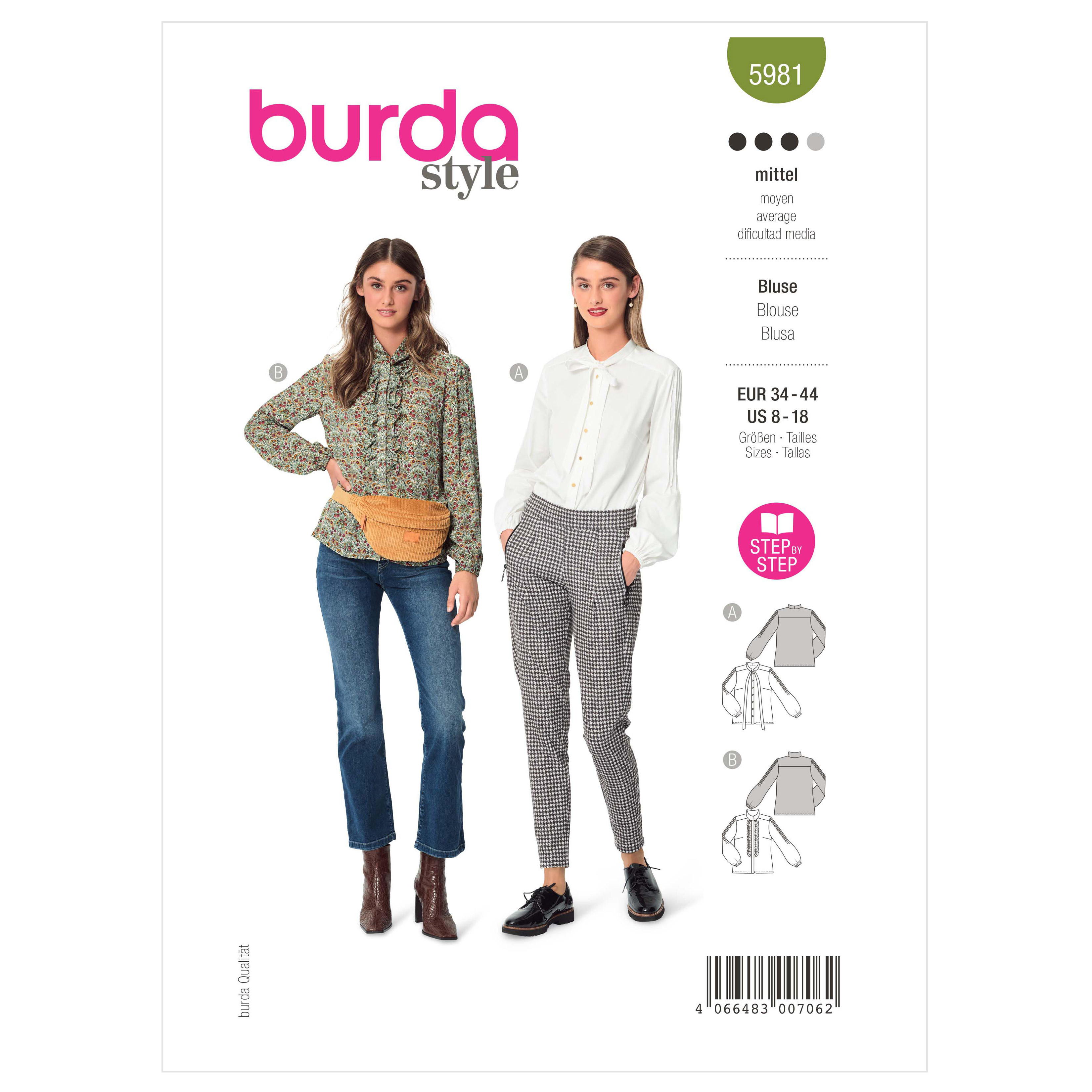 Burda 5981 Misses' Long Sleeve Blouse with Tucks on Sleeves