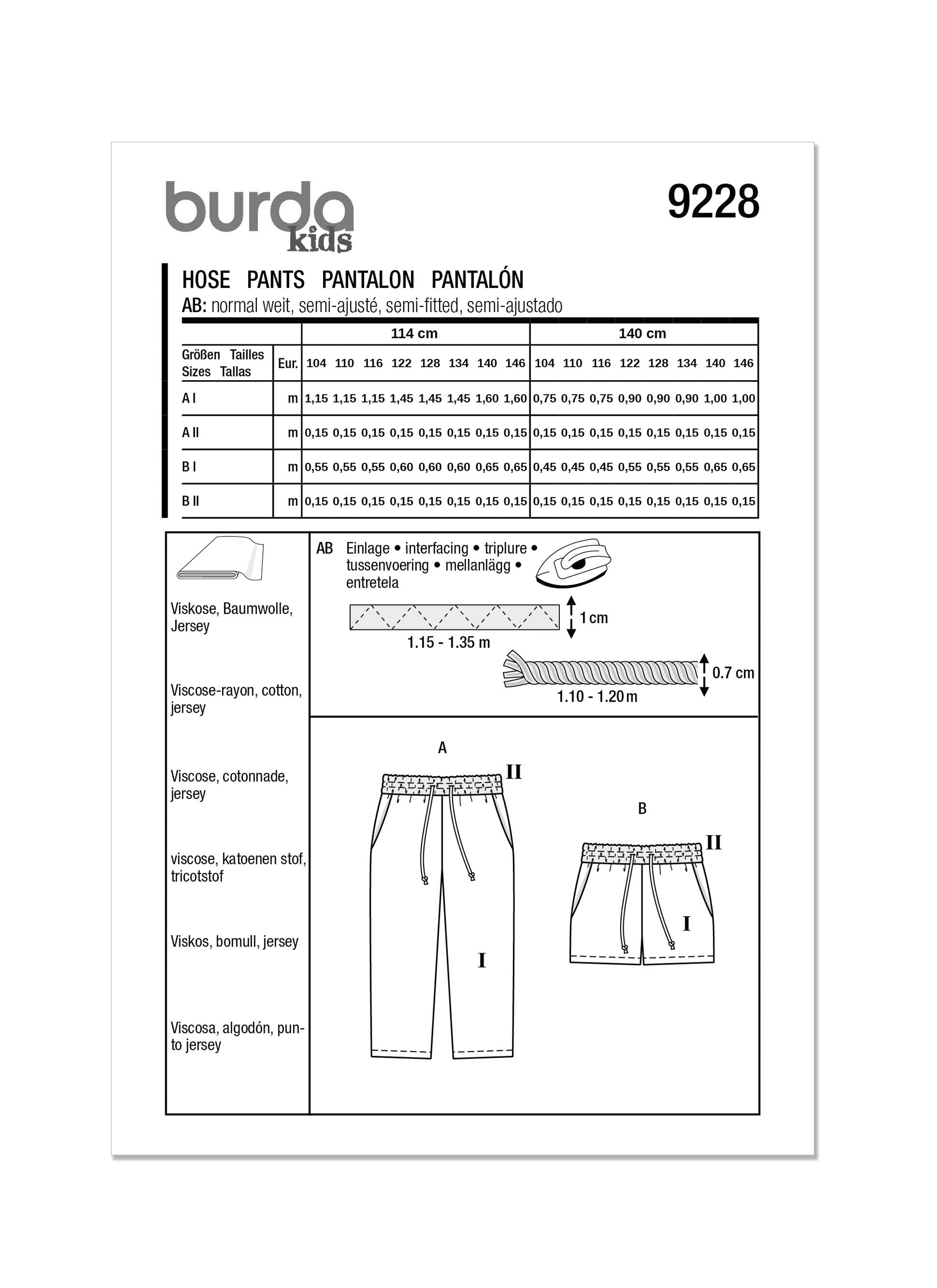 Burda 9228 child pants shorts