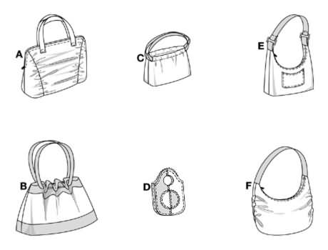 Set of Six Bags or Purses Complete UncutFF burda Sewing Pattern 8305