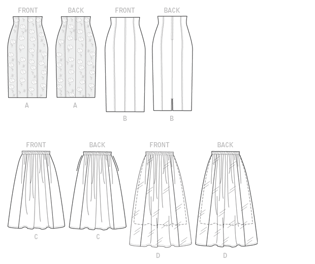 Size F5 16-18-20-22-24 Butterick Patterns B6326 Misses Raised-Waist or Elastic-Waist Skirts