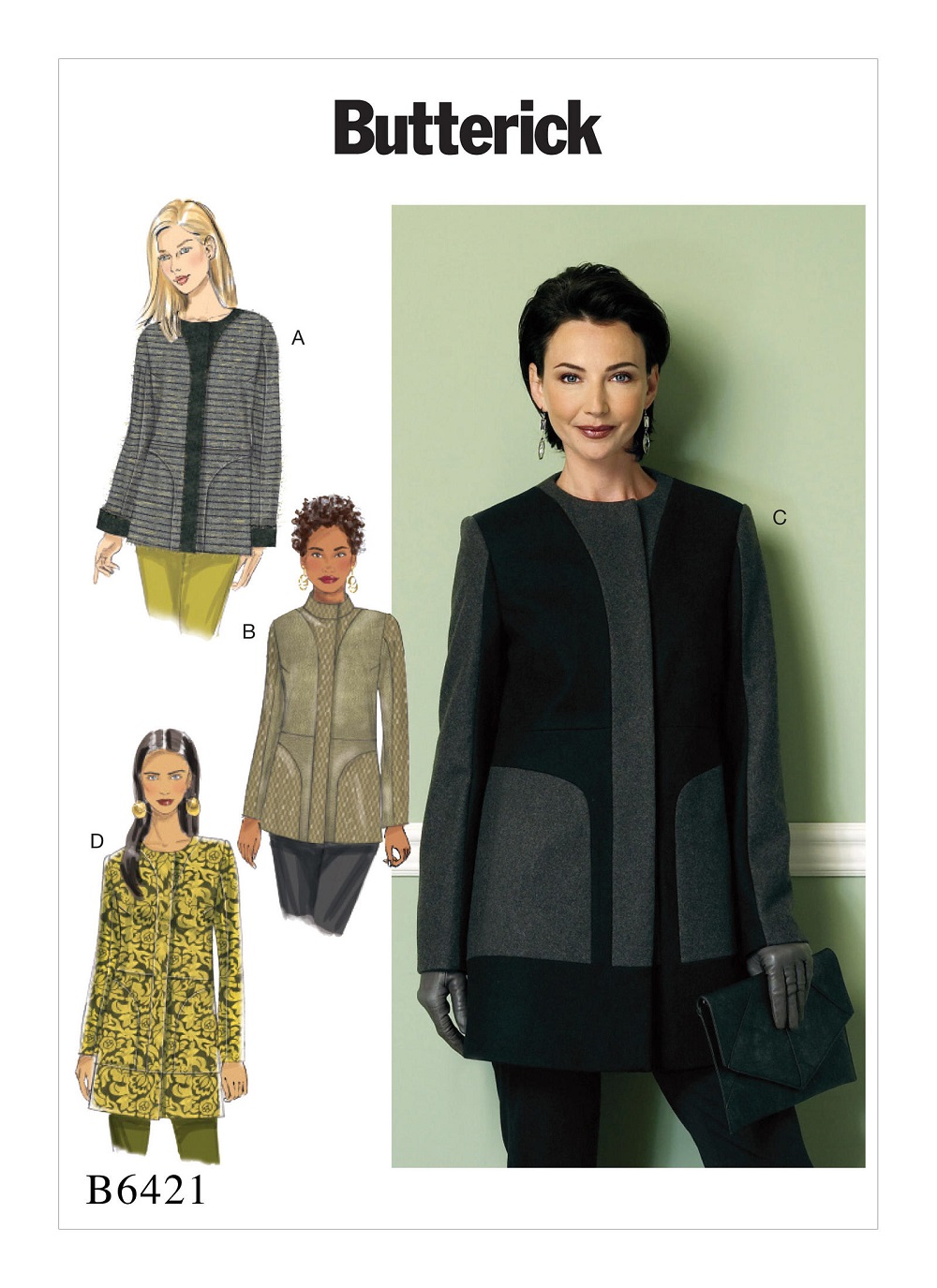 Butterick 6421 Misses' Stand Collar or Collarless Paneled Coats