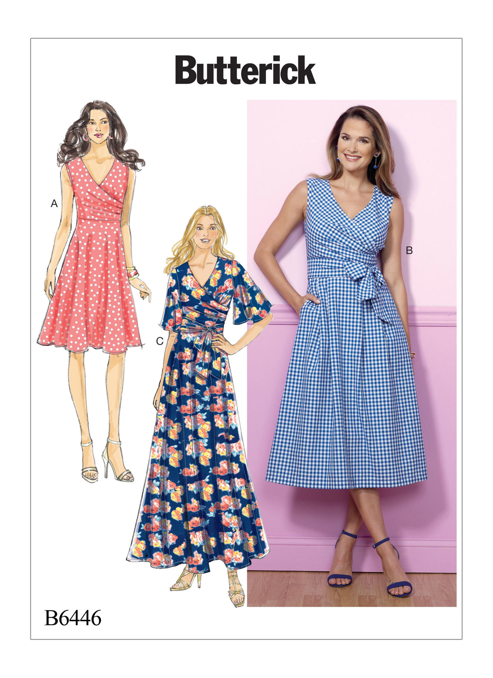 Butterick 6446 Misses Pleated Wrap Dresses With Sash