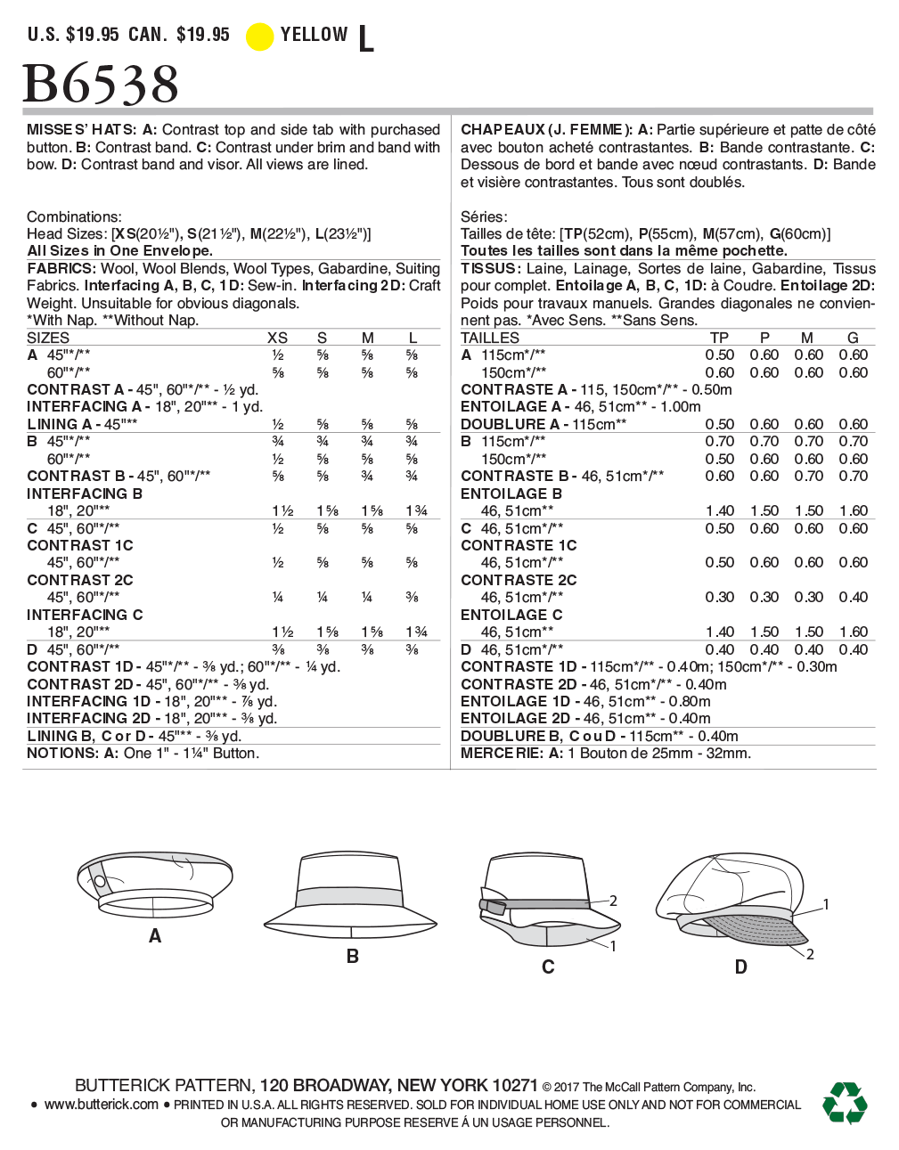 1990's Butterick 13 Varieties of Hats Pattern - One Size - No. 5948 main image 1