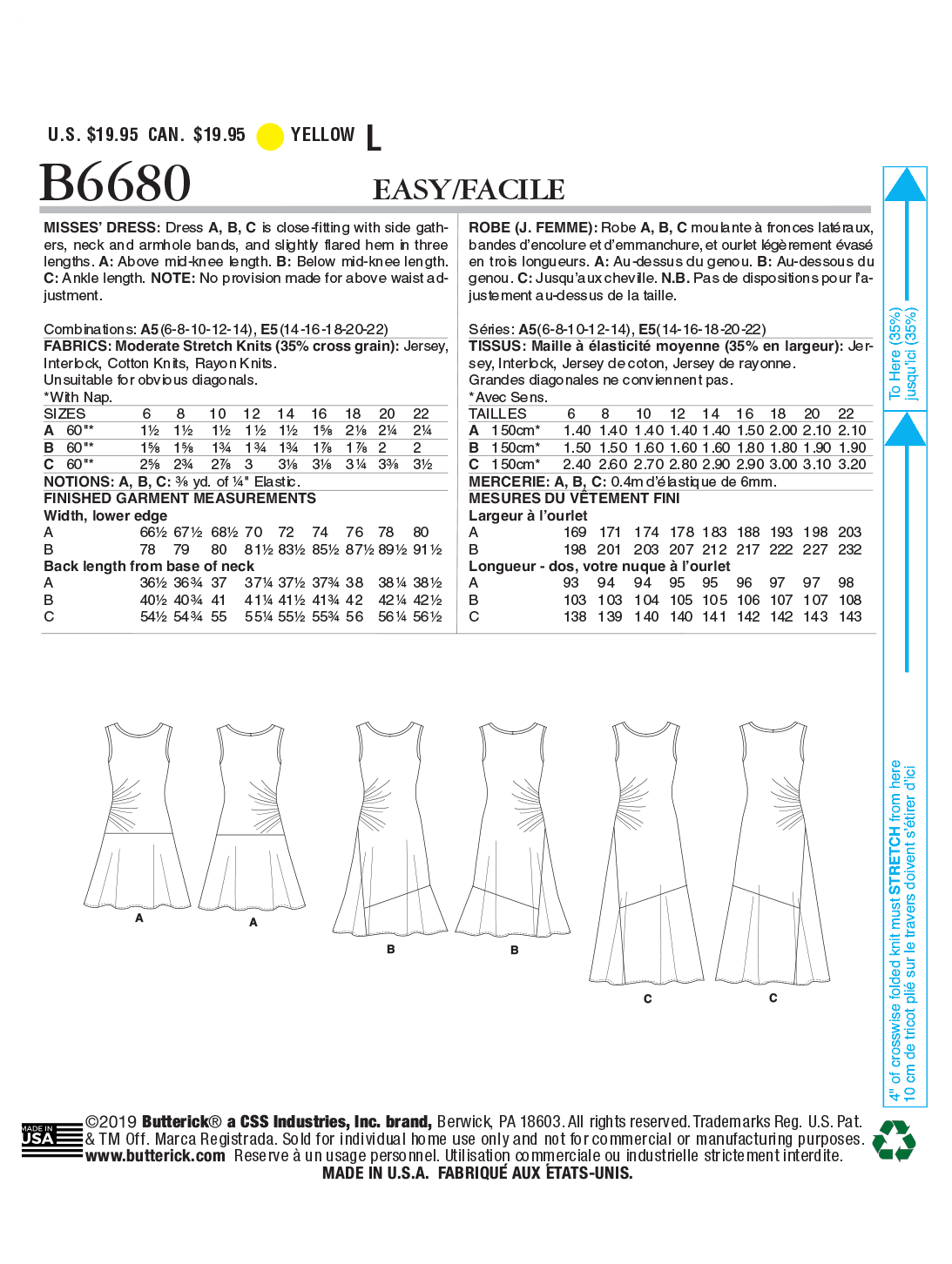 Butterick 6680 Misses Dresses Sewing Pattern Sz 14-22 
