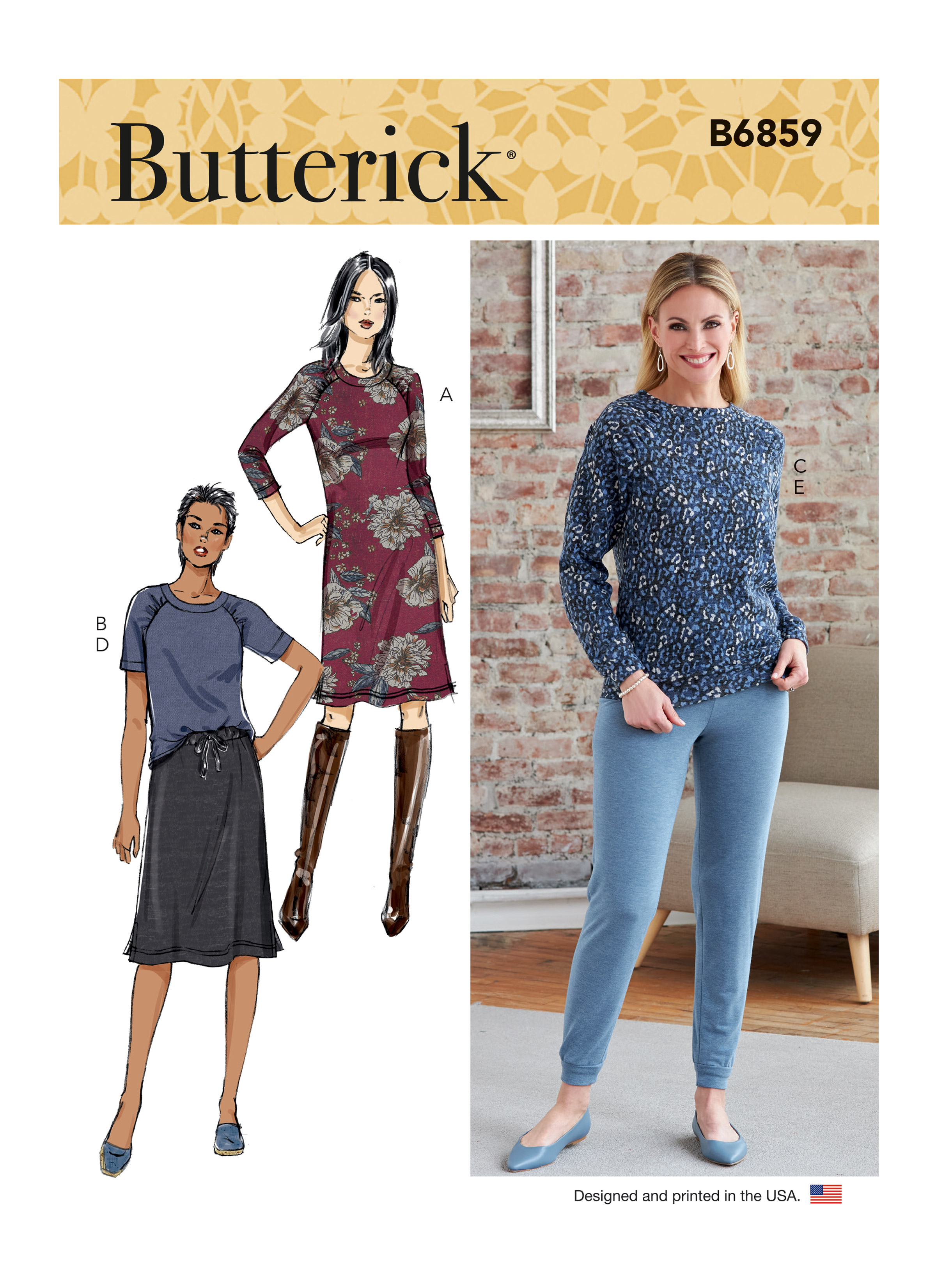 Butterick 6859 Misses' Knit Dress, Tops, Skirt and Pants