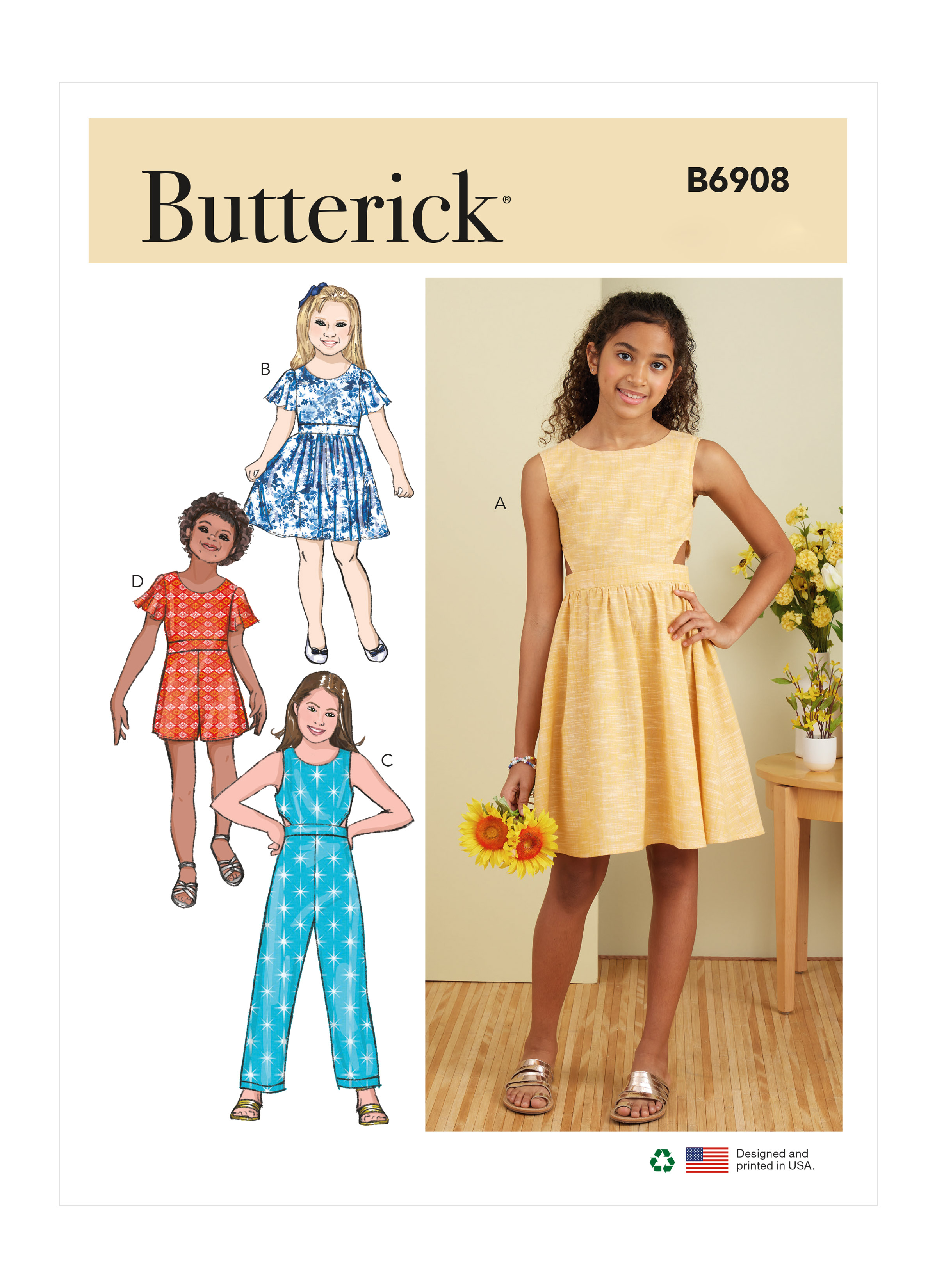 Butterick 6908 Girls' Dress, Jumpsuit and Romper