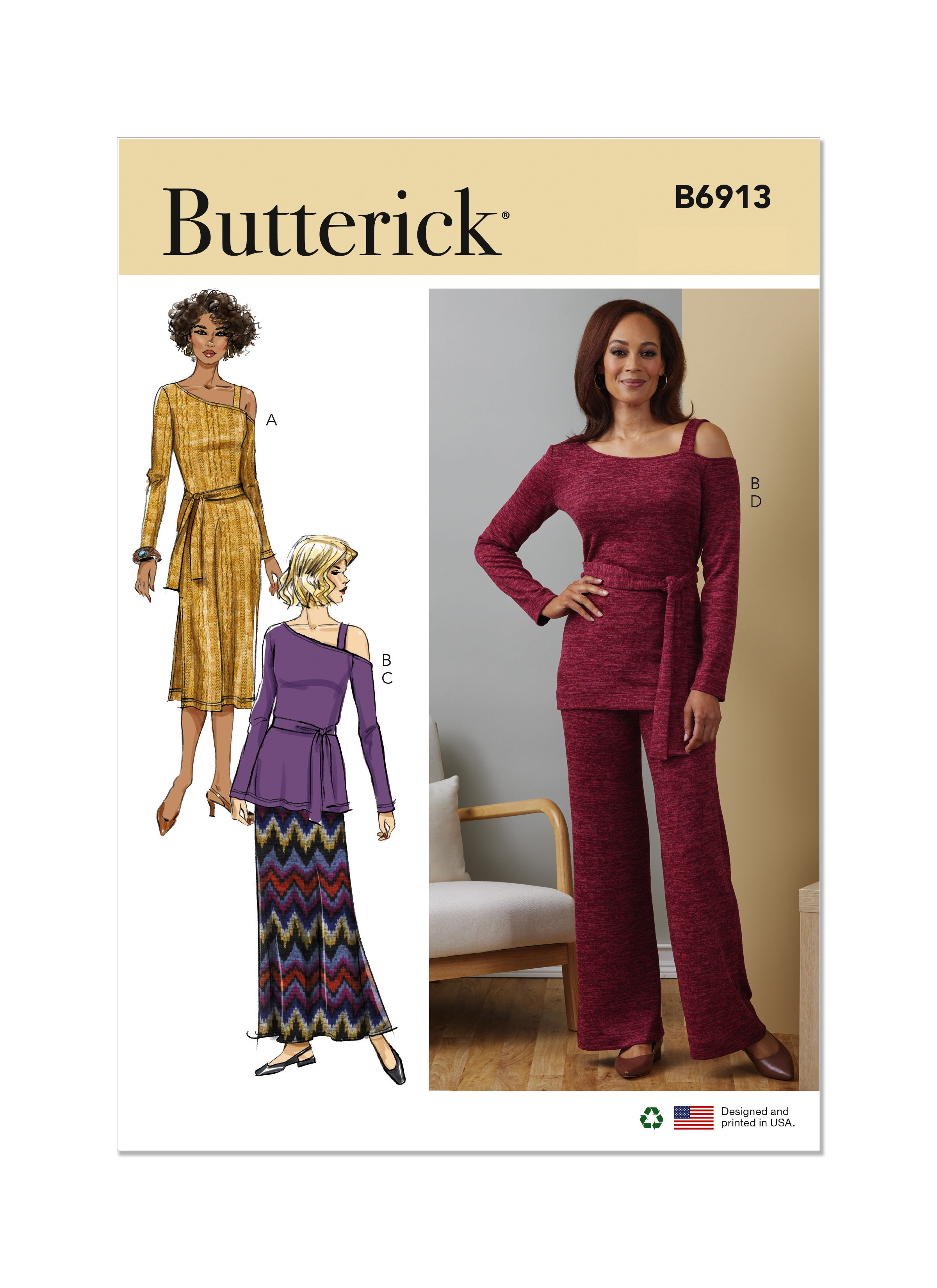 Butterick 6913 Misses' Knit Dress, Top, Skirt and Pants