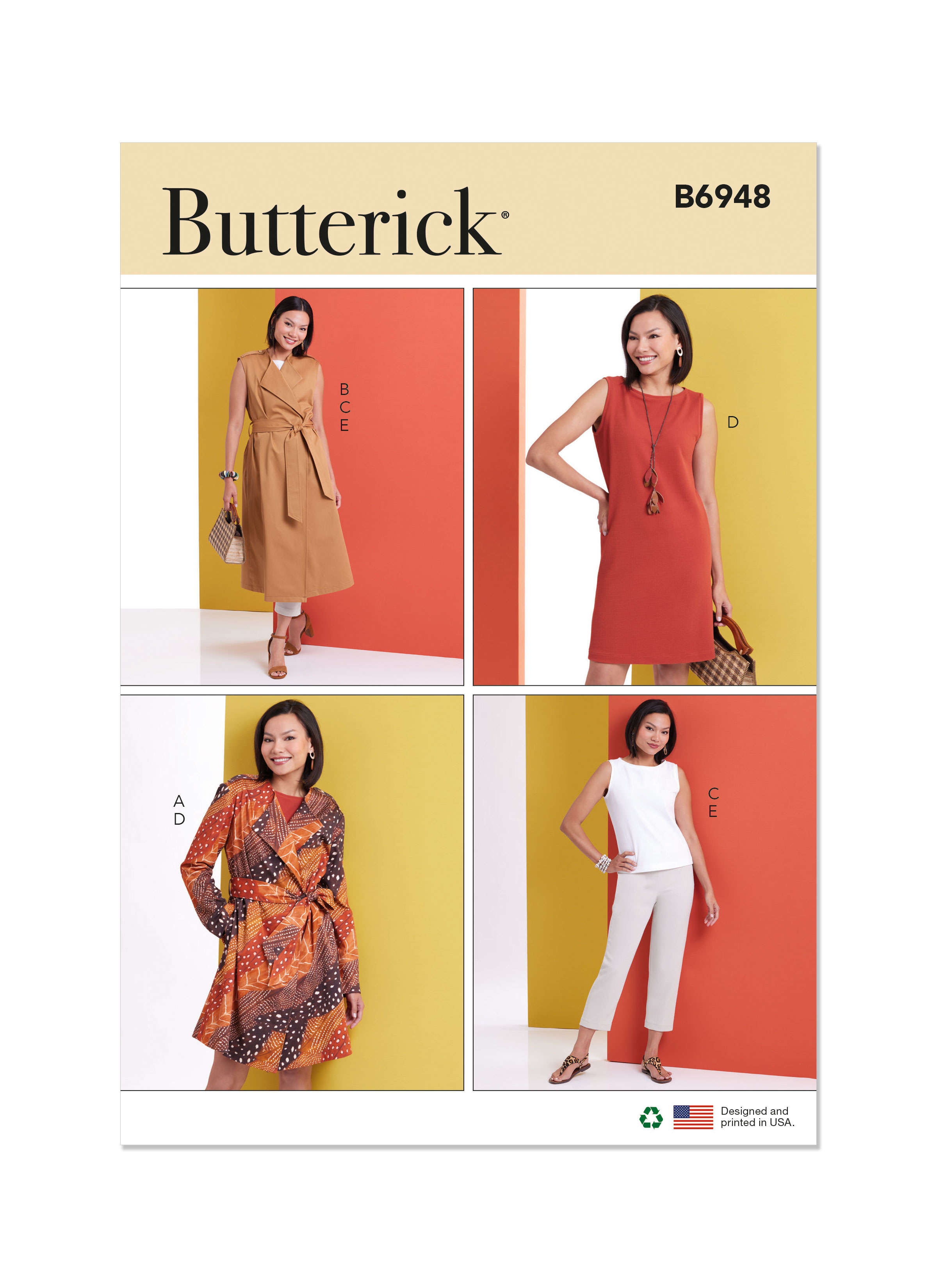 Butterick 6948 Misses' Jacket and Vest with Belt, Top, Dress and Pant