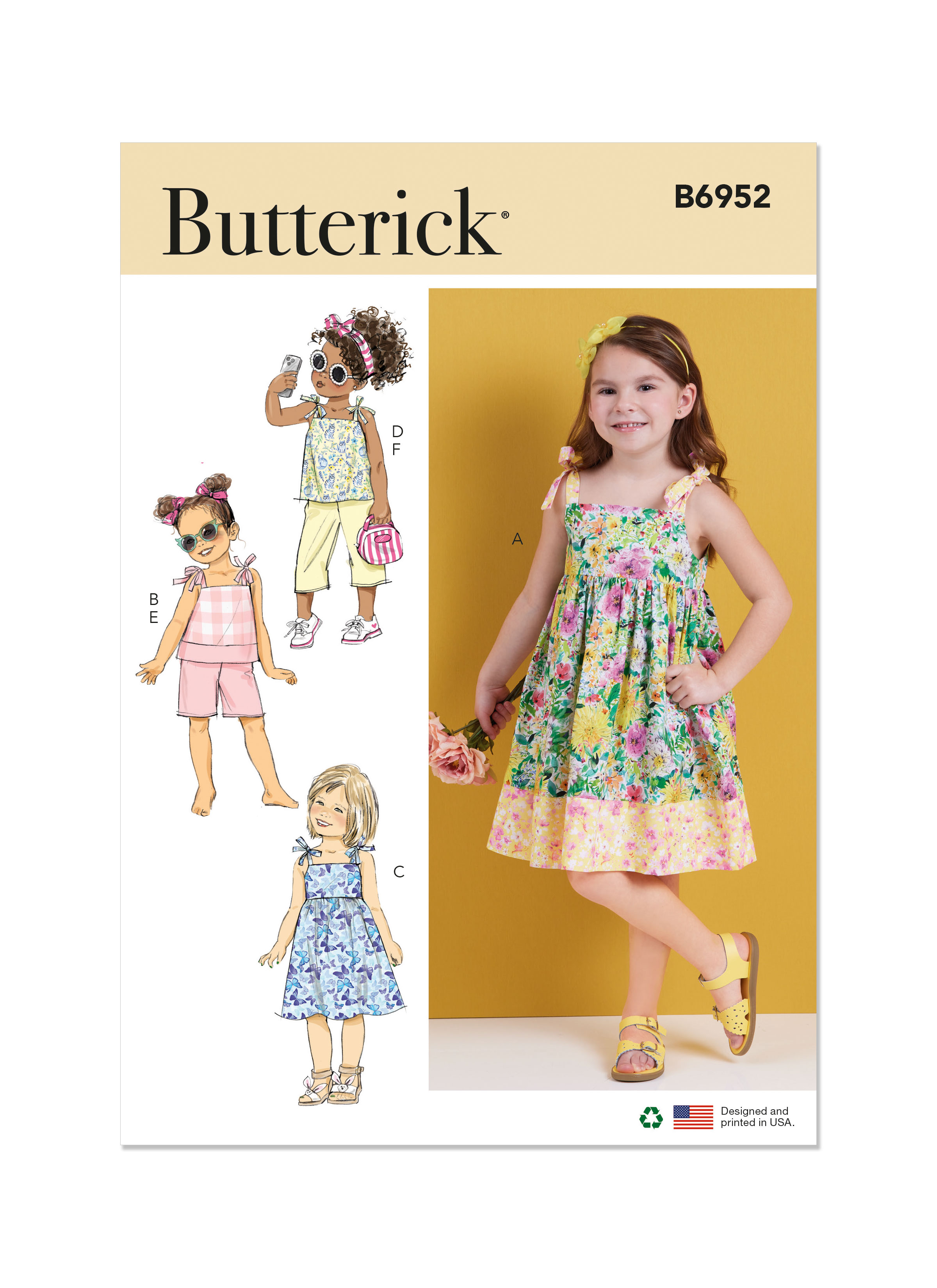 Butterick 6952 Children's Dresses, Tops, Shorts And Pants