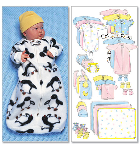 Jumpsuit Blanket Hat Bib BUTTERICK PATTERNS B5583 Infants Bunting Size NB0 Shirt Mittens and Booties NB-S-M Diaper Cover 