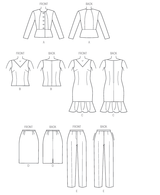 Butterick 6109 Misses' Jacket, Top, Dress, Skirt and Pants