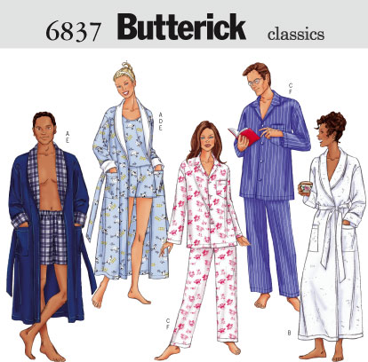 Butterick 6837 Unisex robe, top, shorts, pant