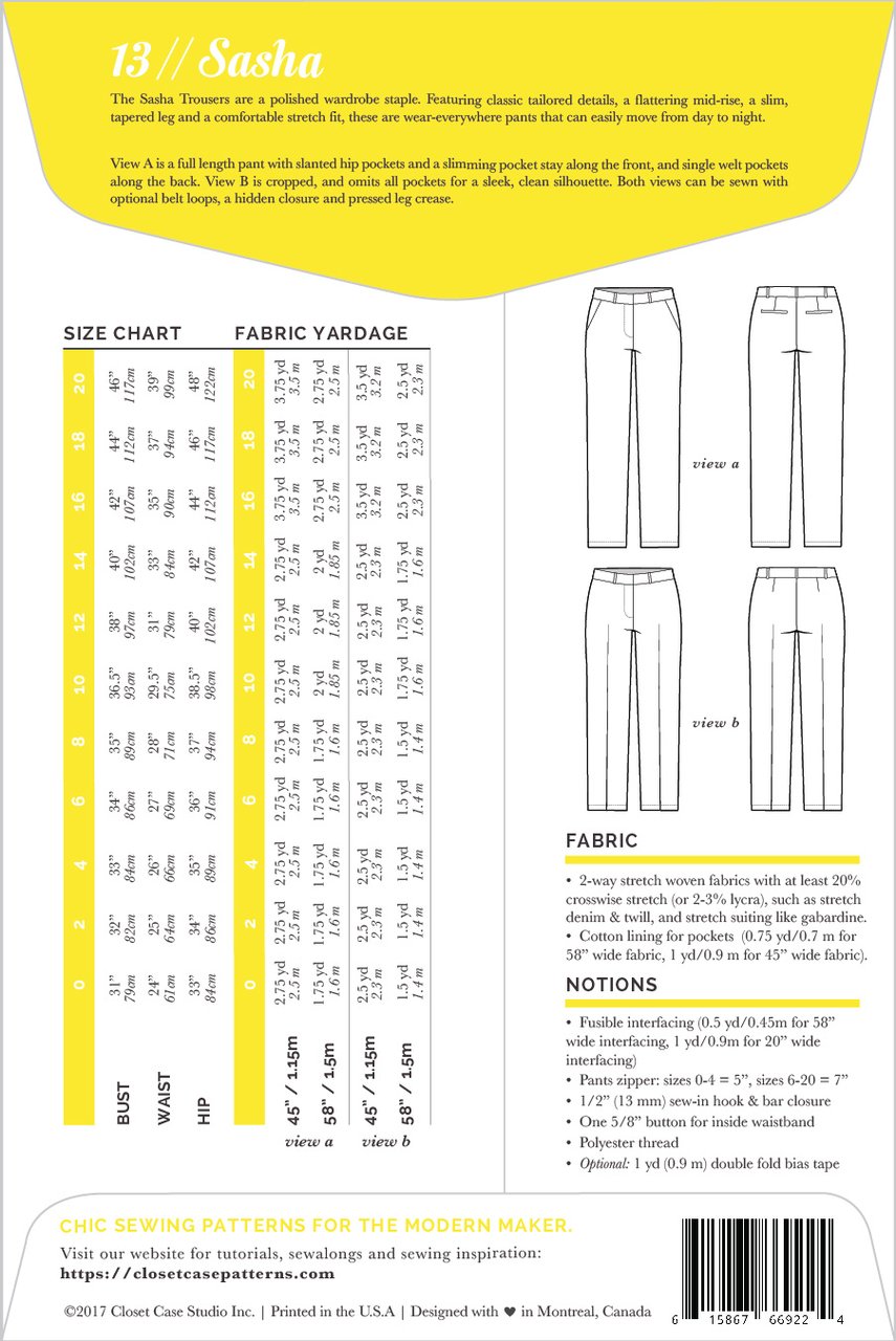 Closet Core Patterns Sasha Trousers pattern review by SandraB