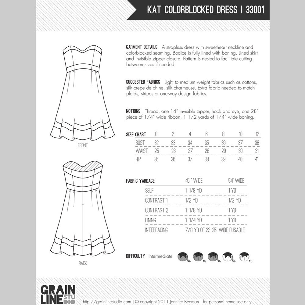 Grainline Studio 33001 Kat Strapless Dress