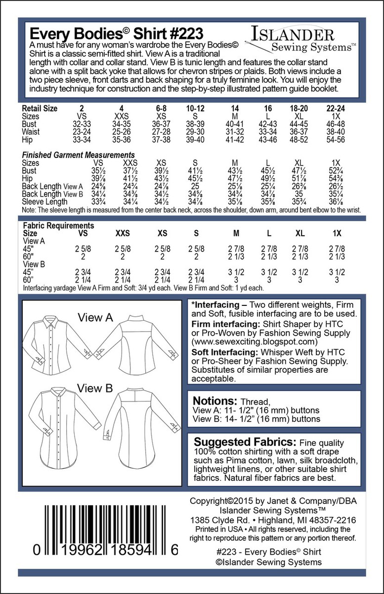 Islander Sewing Systems 223 Every Bodies Shirt