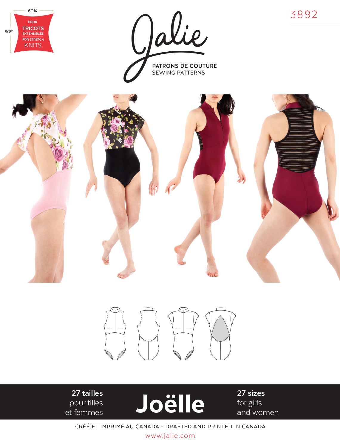 Jalie 3892 JOELLE HALF-ZIP LEOTARDS