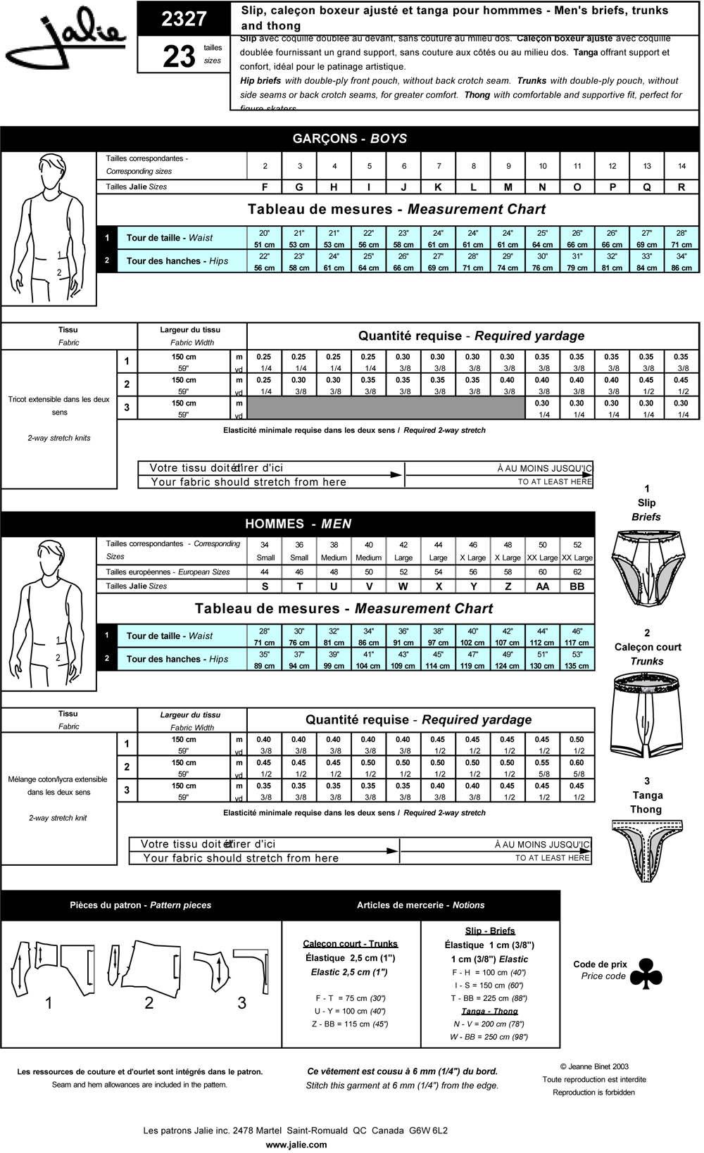 Sewing Pattern Jalie 2321 - Lined Pants