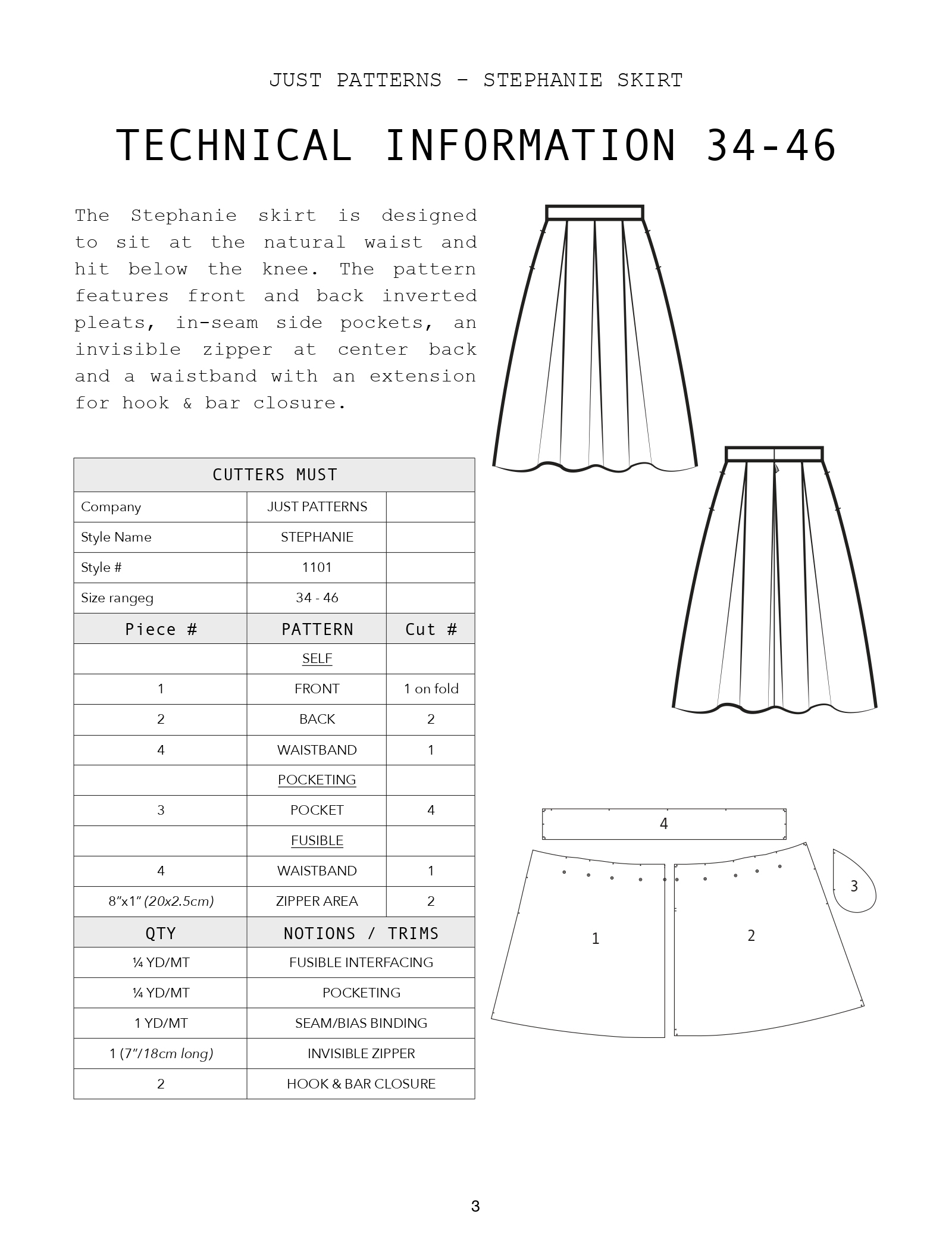 Just Patterns 1101 Stephanie Skirt Downloadable Pattern
