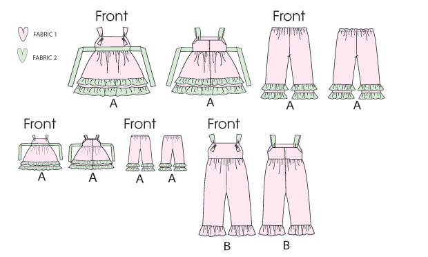 K0135 Sewing Pattern Kwik Sew Girls'/18" Dolls' Top Pant Overall Top Pant XSS-L 