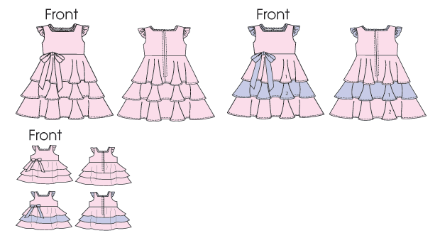 KWIK SEW SEWING PATTERN K144 GIRLS SZ 3-10 AND 18" DOLLS DRESSES WITH FLOUNCES 