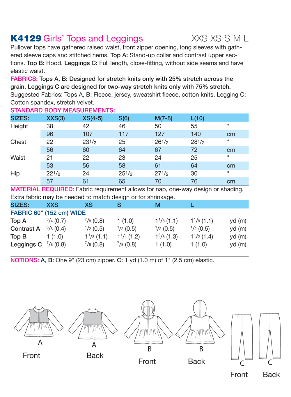 Kwik Sew 1590, Girls' Tops and Tights