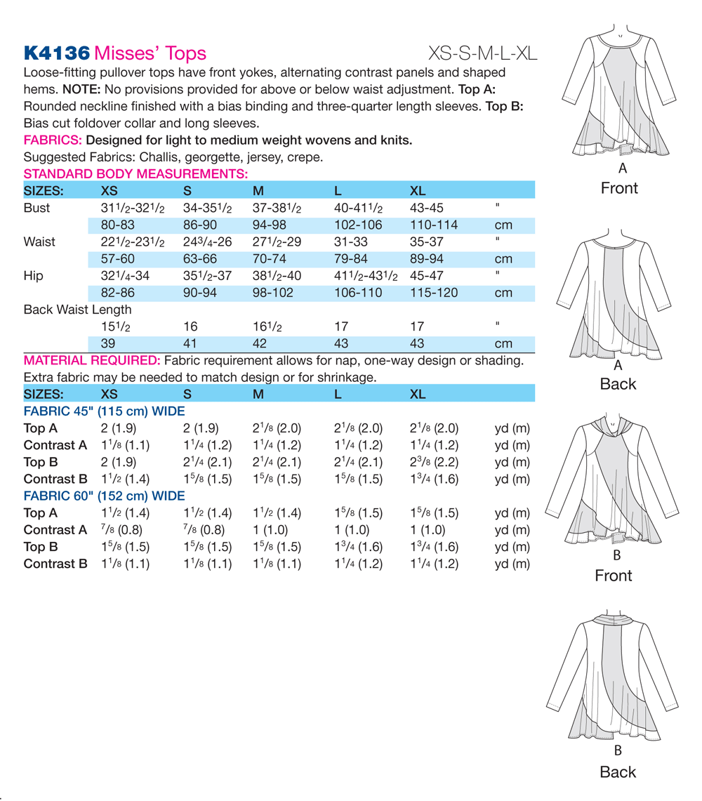 Kwik Sew 4136 Misses' Tops