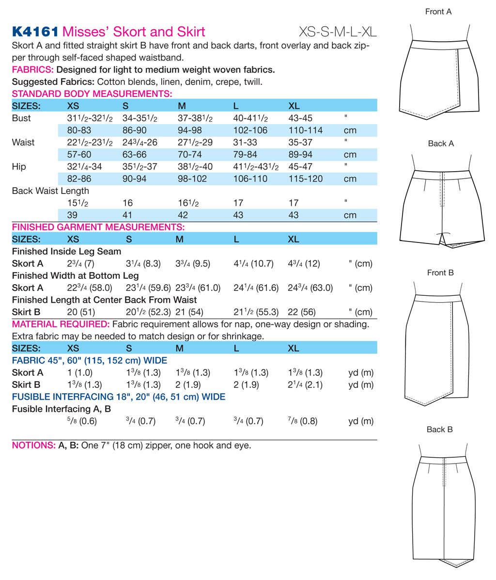 Kwik Sew 4161 Misses' Shaped-Overlay Skort and Skirt