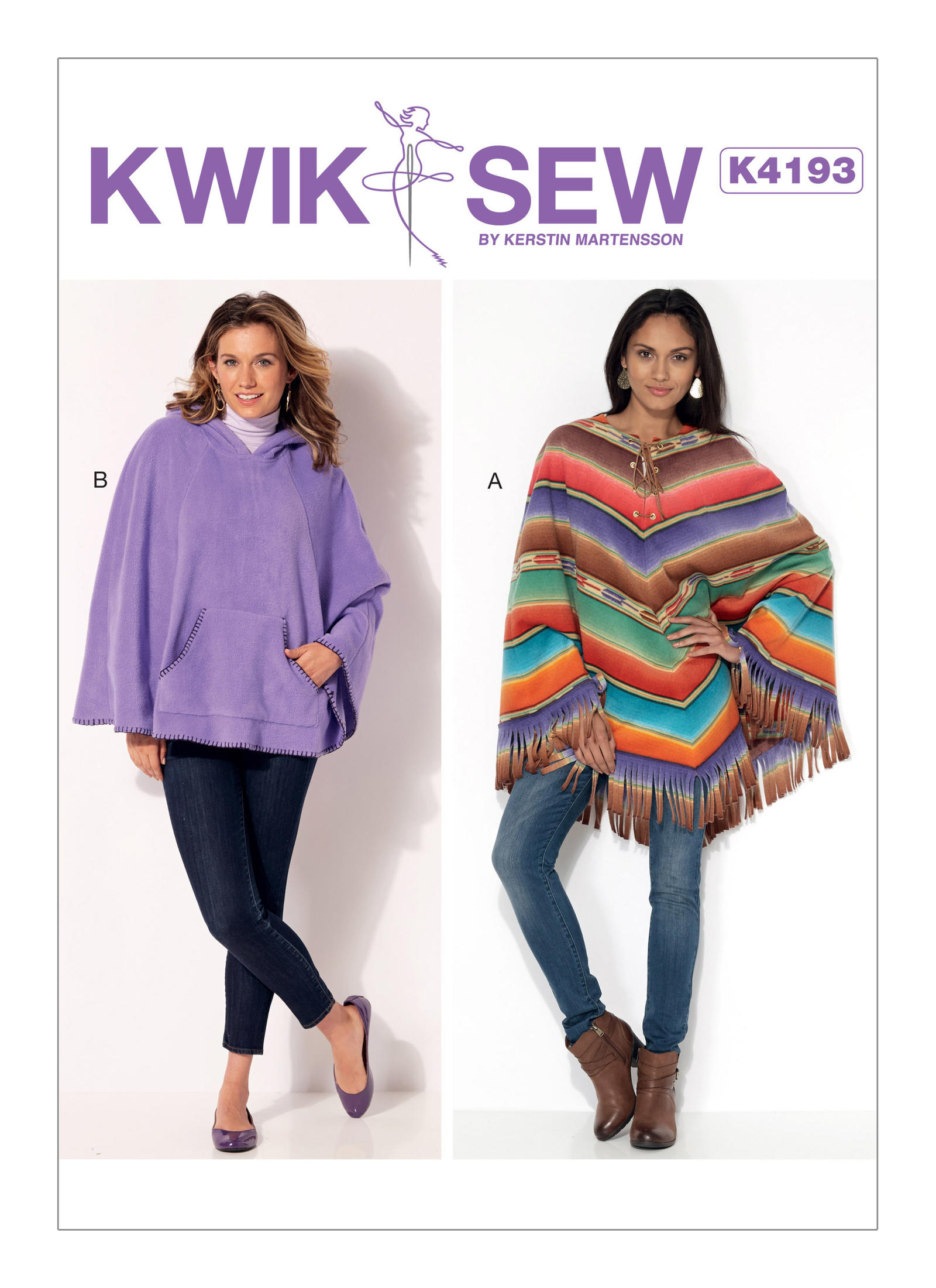Uncut Kwik Sew Misses XS-XL Oversized Pullover Ponchos Pattern 4193 Fringe  Hood