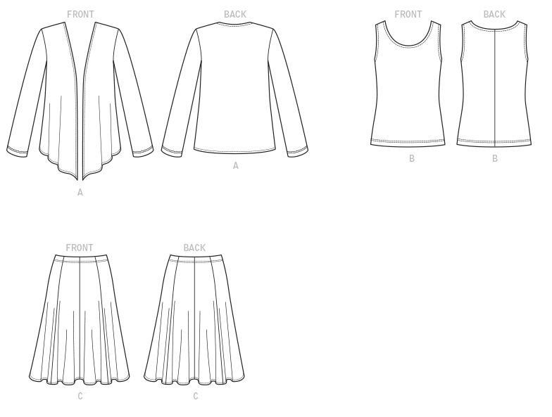 Kwik Sew 4199 Women's Draped Jacket, Tank Top and Gored Skirt