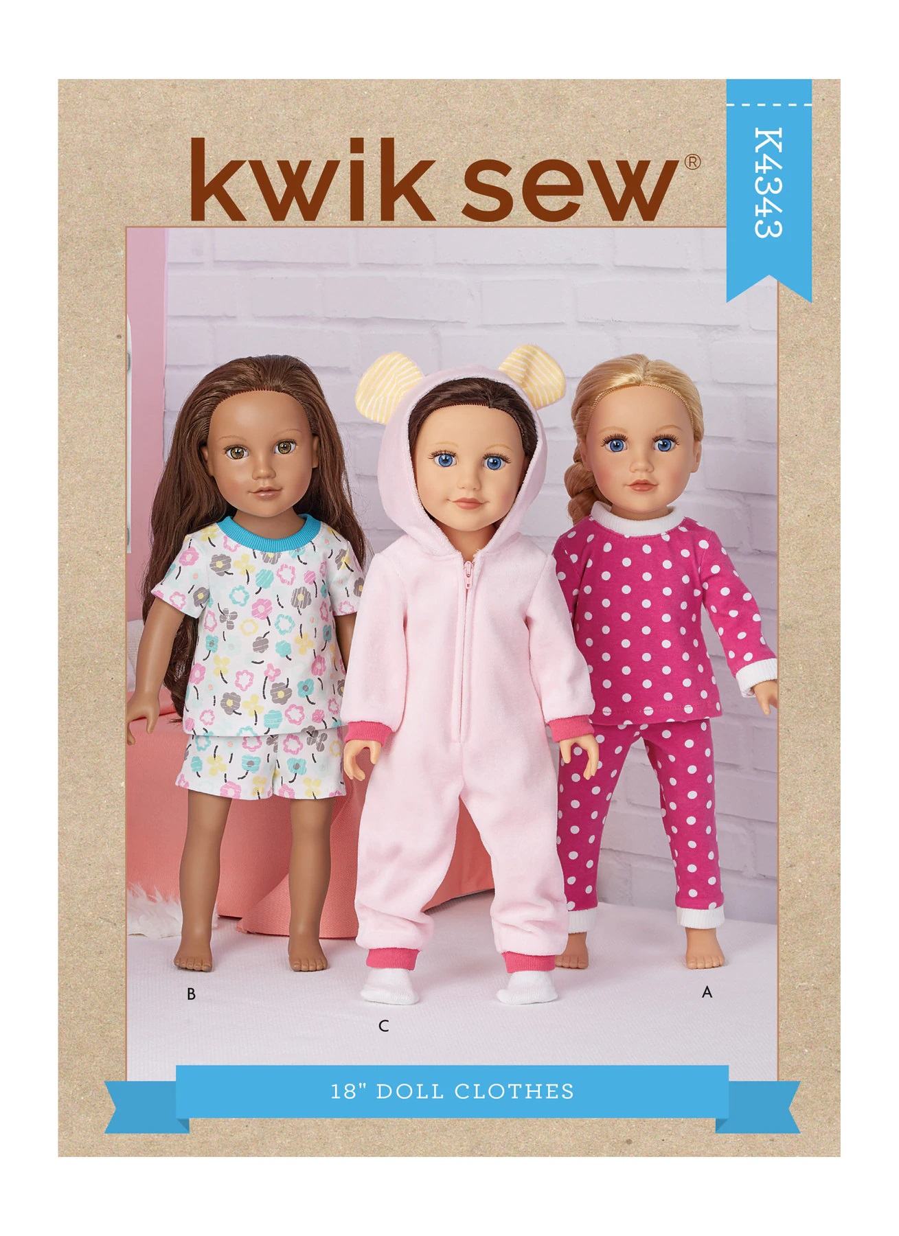 Kwik Sew # K4308 18"  Doll Clothes with Variations Pattern  UC 