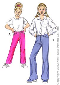 Girl's slim jeans pattern Kwik Sew 1029 Girl blue jeans pattern SZ 4,5,6 Uncut Girl's jeans pattern