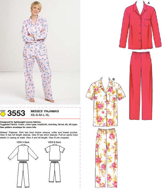 KWIK-SEW PATTERNS K3553OSZ Pajamas Sewing Pattern Size XS-S-M-L-XL 