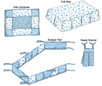 Kwik Sew 3685 Crib Comforter Skirt Fitted Sheet Bumper Pad