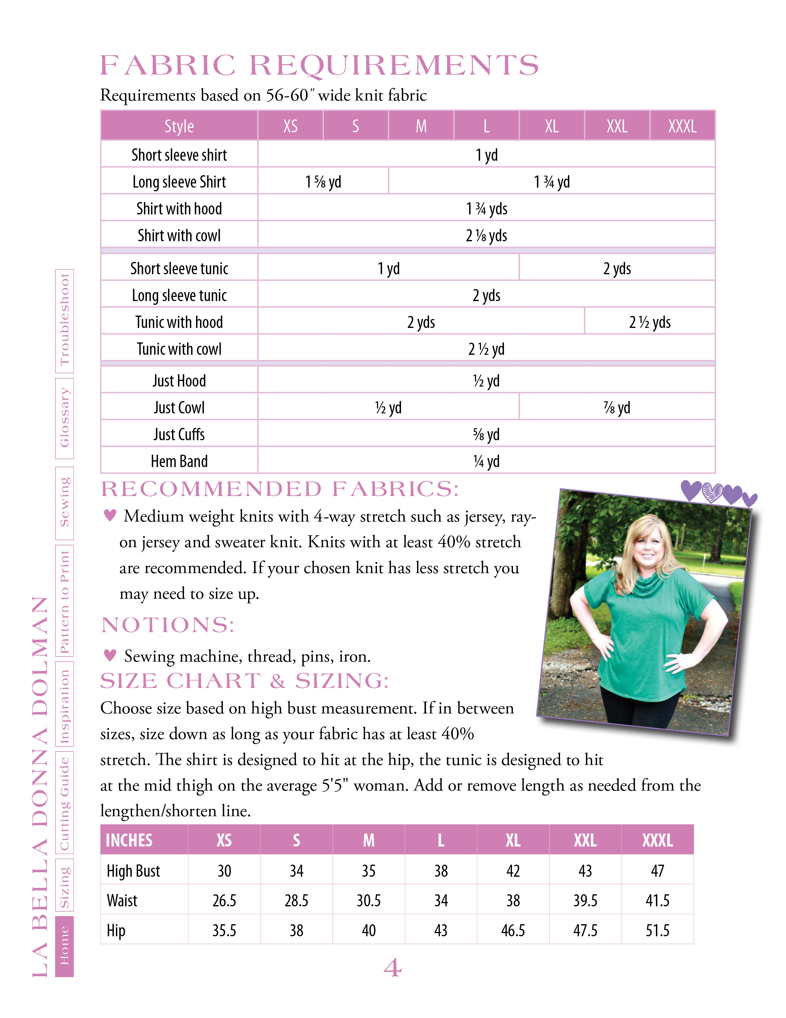 Size Charts - Love Notions Sewing Patterns