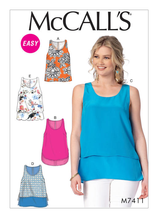 McCall's 7411 Misses' Scoopneck Tank Tops with Overlay Options