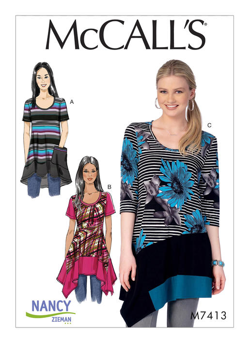 McCall's 7413 Misses'/Women's Knit Tops with Asymmetrical Hemlines