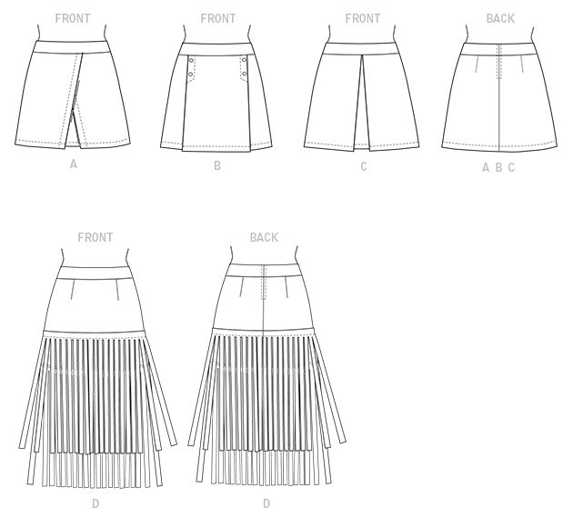 McCall's 7438 Misses' Overlay, Pleat or Fringe Skirts