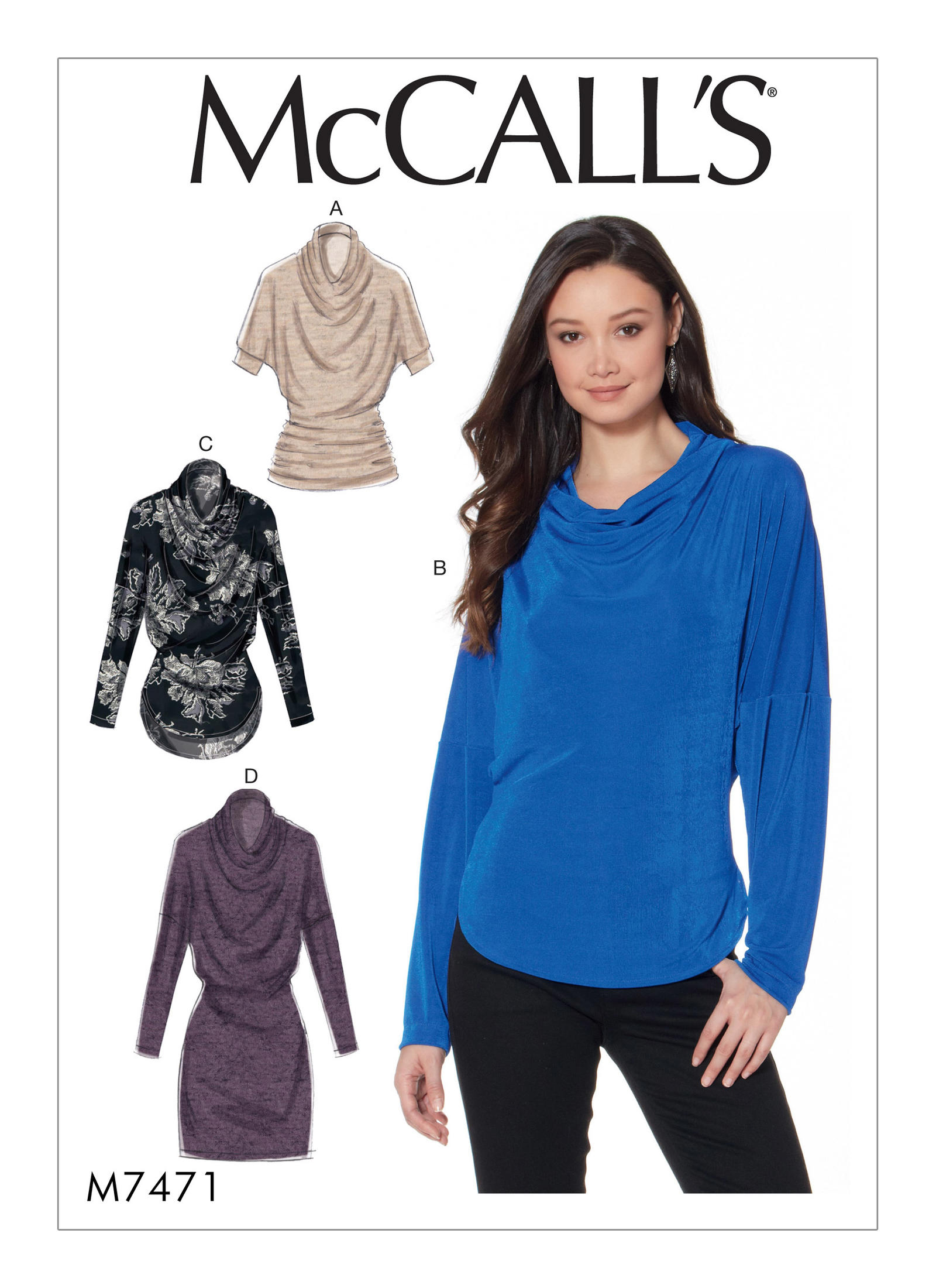 McCall's 7471 Misses' Knit Cowl-Neck Tops and Tunic