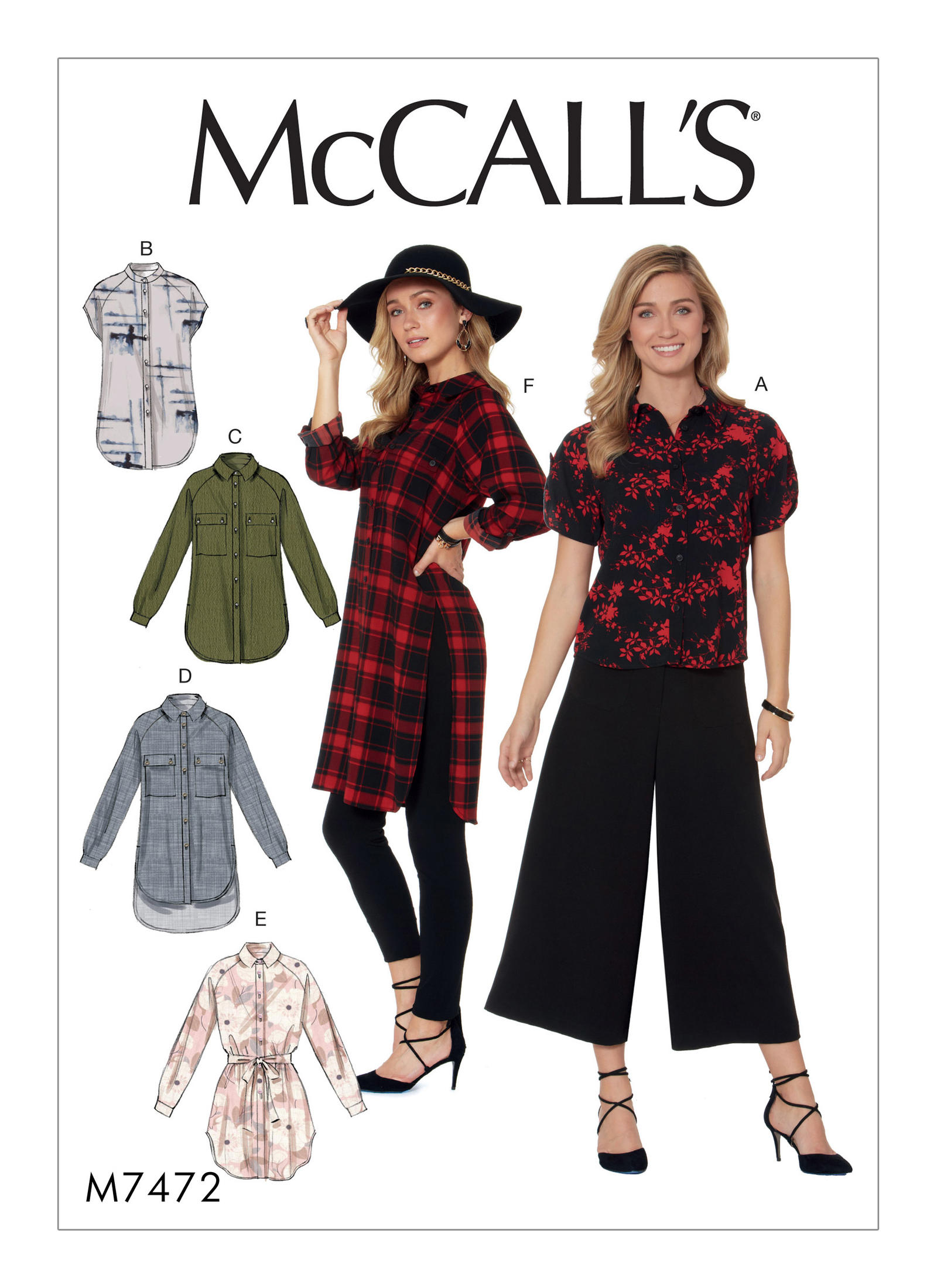McCall's 7472 Misses' Raglan Sleeve, Button-Down Shirts and Tunics