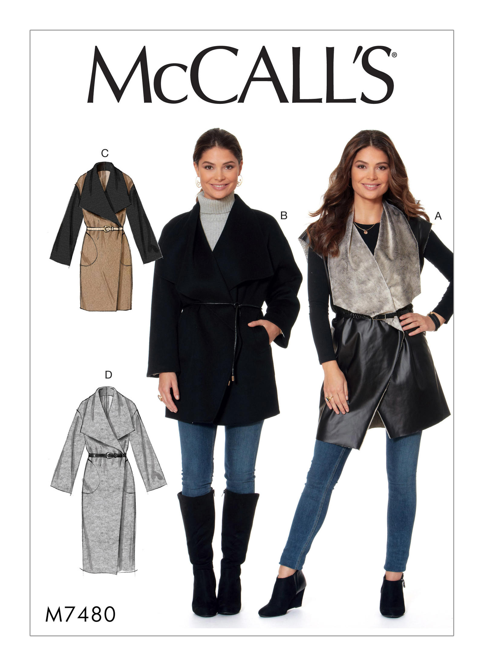McCall's 7480 Misses' Shawl Collar, Wrap Vest and Coats