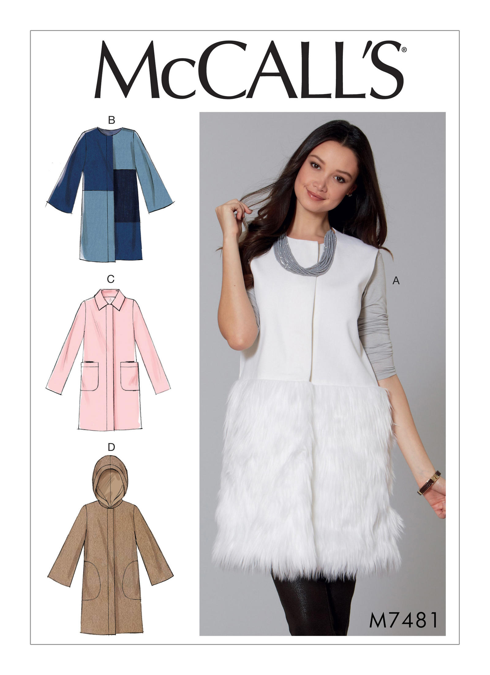 McCall's 7481 Misses' Hooded, Collared or Collarless Coats and Vest