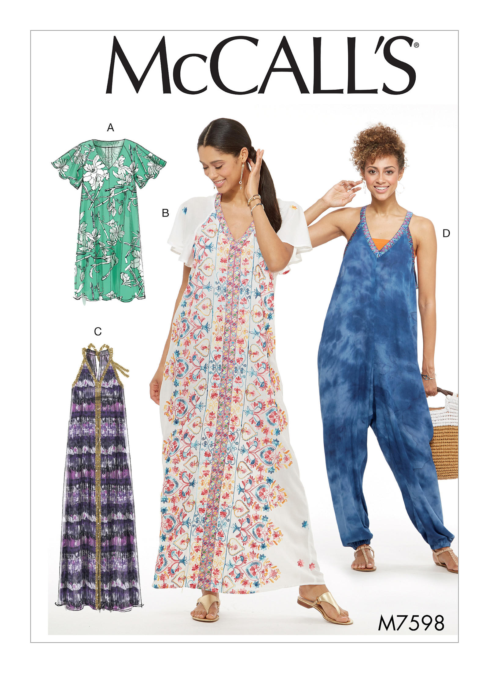 McCall's 7598 Sewing Pattern to MAKE Very Loose-Fitting V-Neck Dress & Jumpsuit 