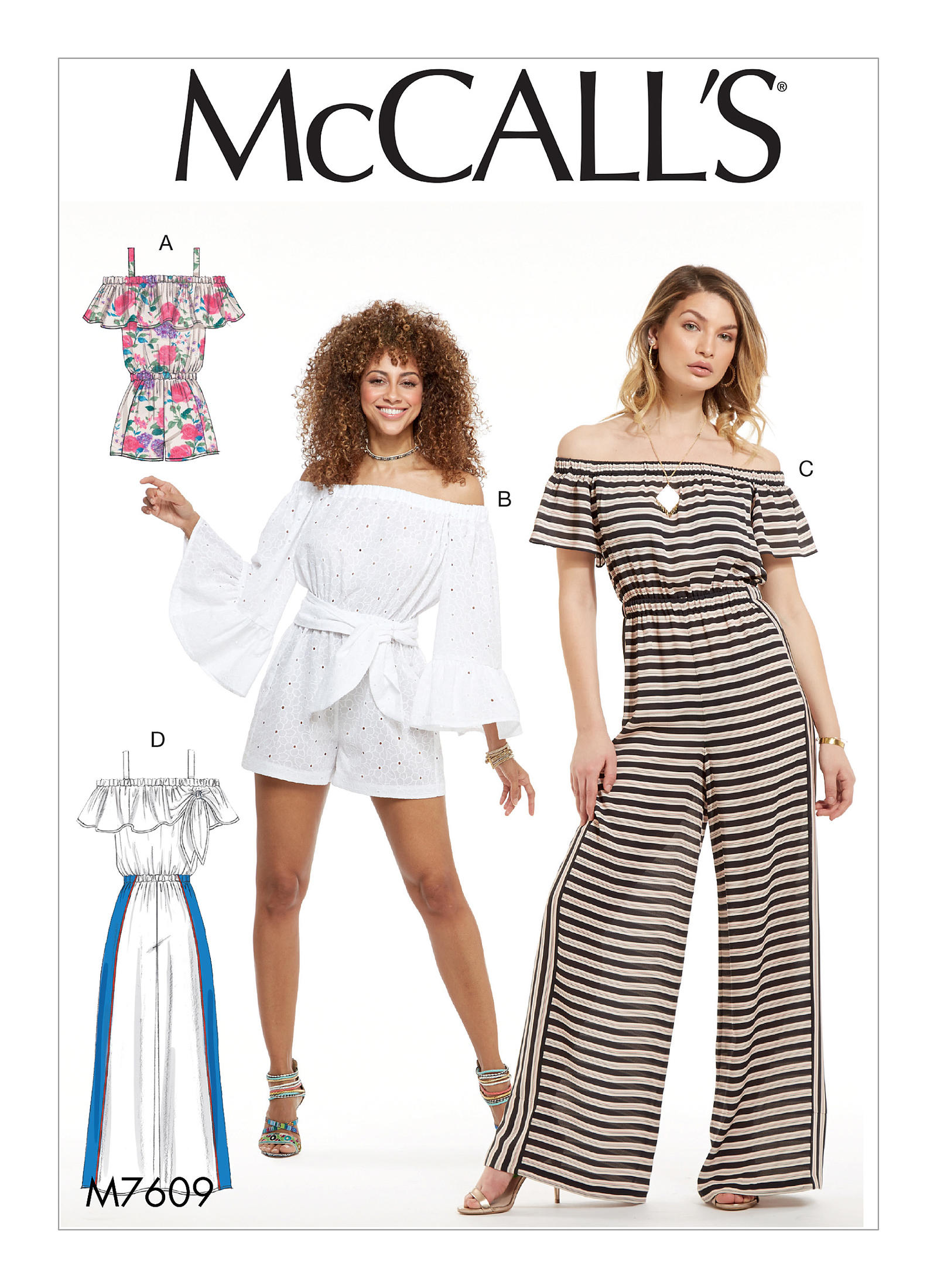 McCall's 7609 Misses' Pull-On Off-the-Shoulder Rompers and Jumpsuits ...