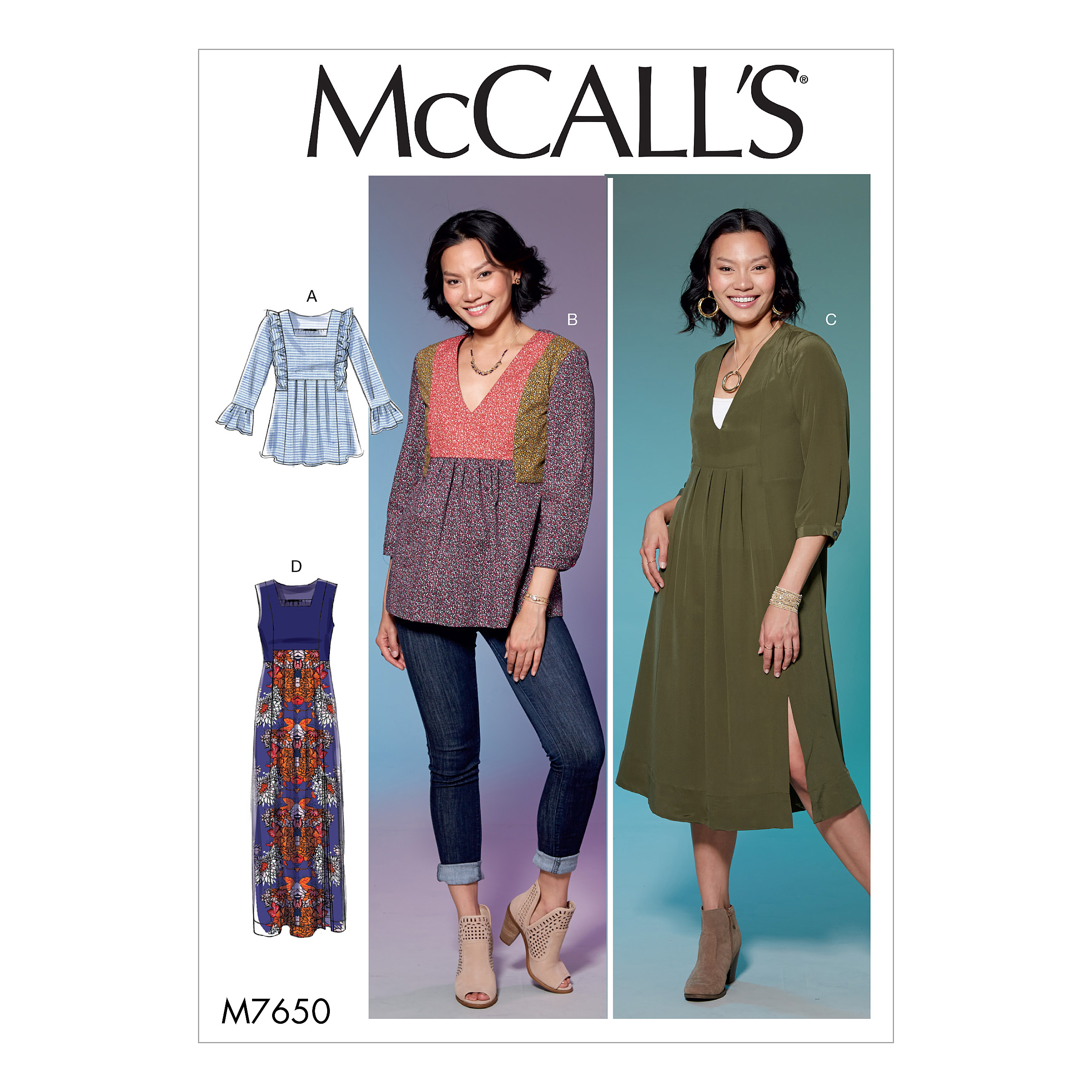 McCall's Misses' Square Neck Top Sewing Pattern Kit, Code M8202, Sizes L-XL-2XL, Multicolor