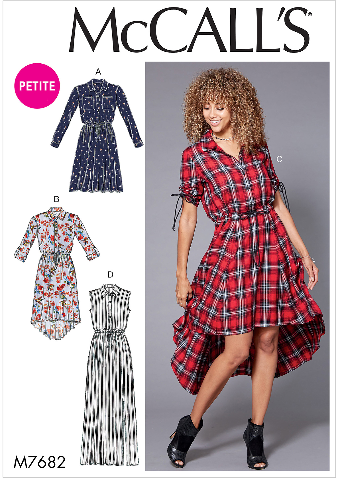 McCall's 7682 Misses'/Miss Petite Shirtdresses with Drawstring Waist