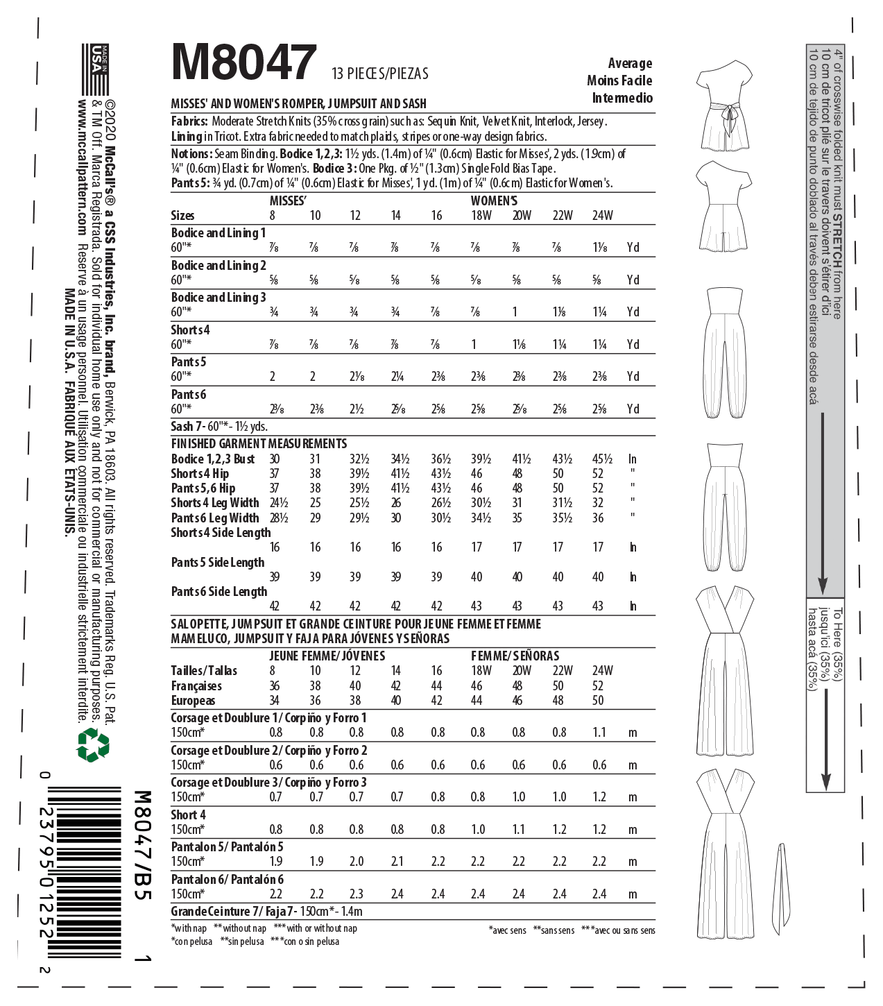 McCall's M8047 - Jumpsuit and Romper, Adult Dressmaking