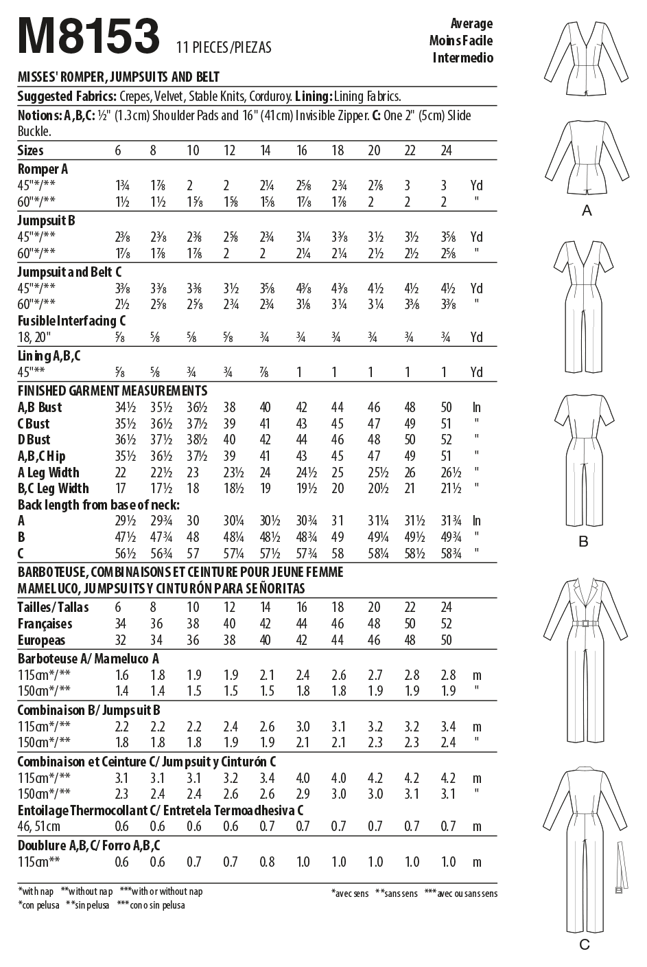 McCall's Delancey Jumpsuits Sewing Pattern M8153 (16-24)